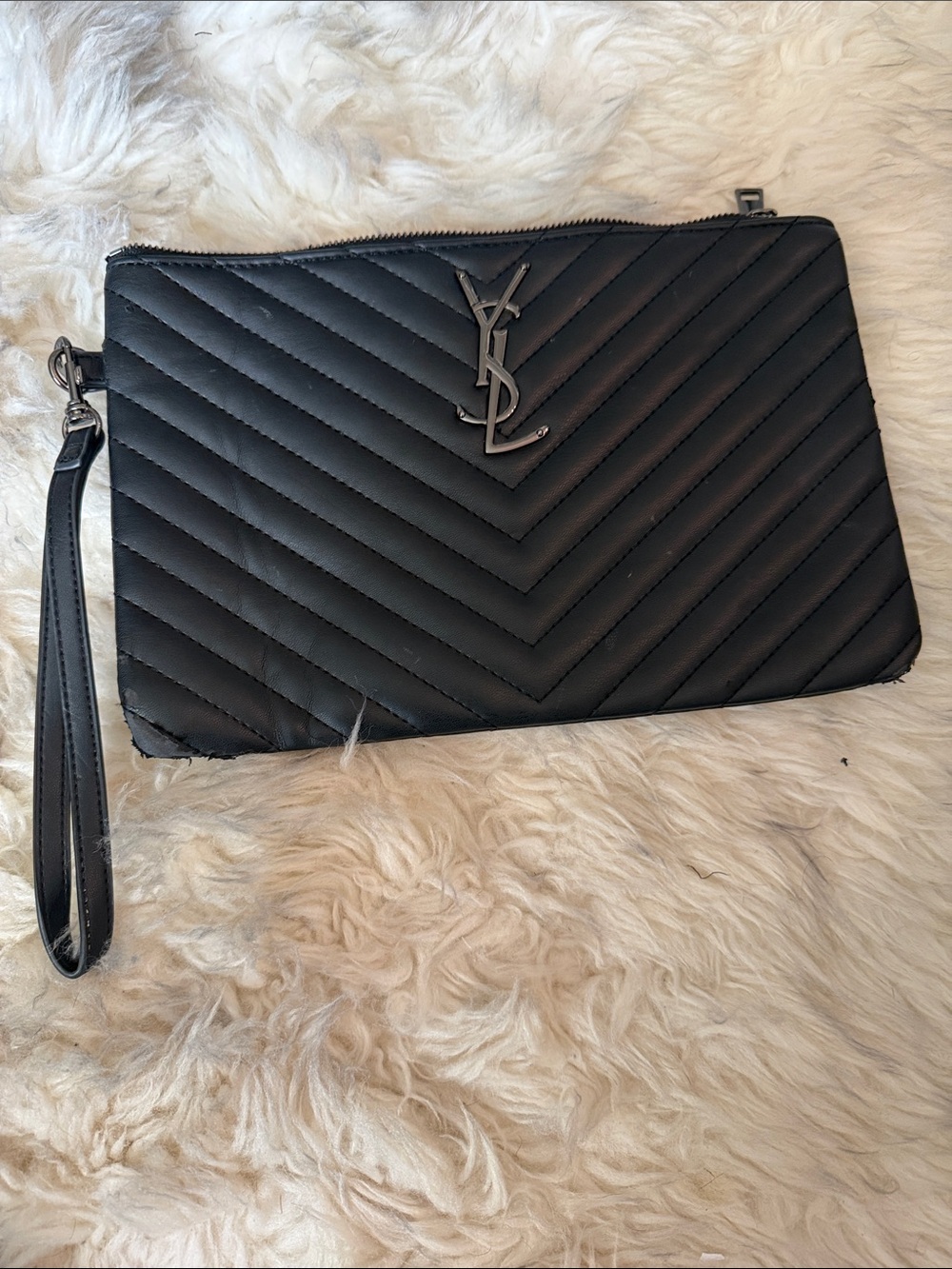 Black Quilted Wristlet Clutch -